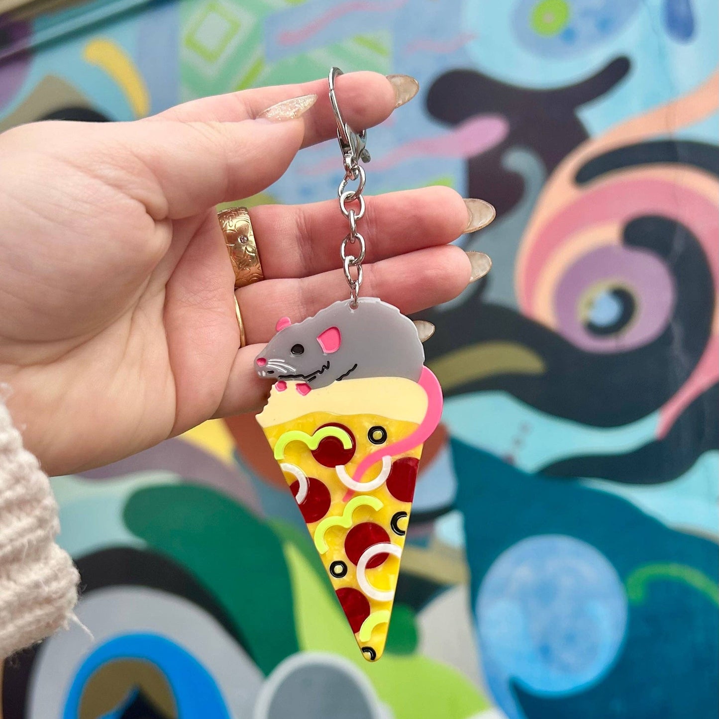 Pizza Rat Keychain