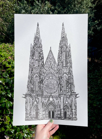 Gothic Cathedral Linocut Print