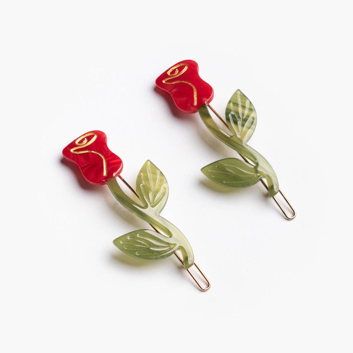 Rose Barrette Set - Red Flower Acetate Hair Clips