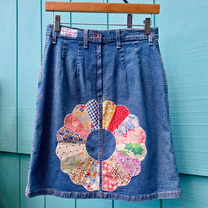 The Gardenia Vintage Skirt - Upcycled with Vintage skirt with Dresden Plate Patches