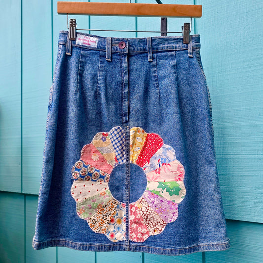 The Gardenia Vintage Skirt - Upcycled with Vintage skirt with Dresden Plate Patches