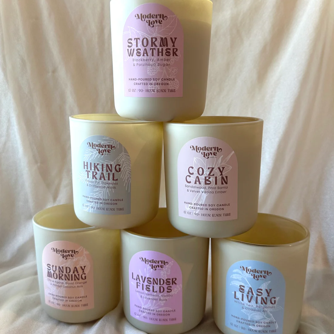 Set of candles with labels on a white background