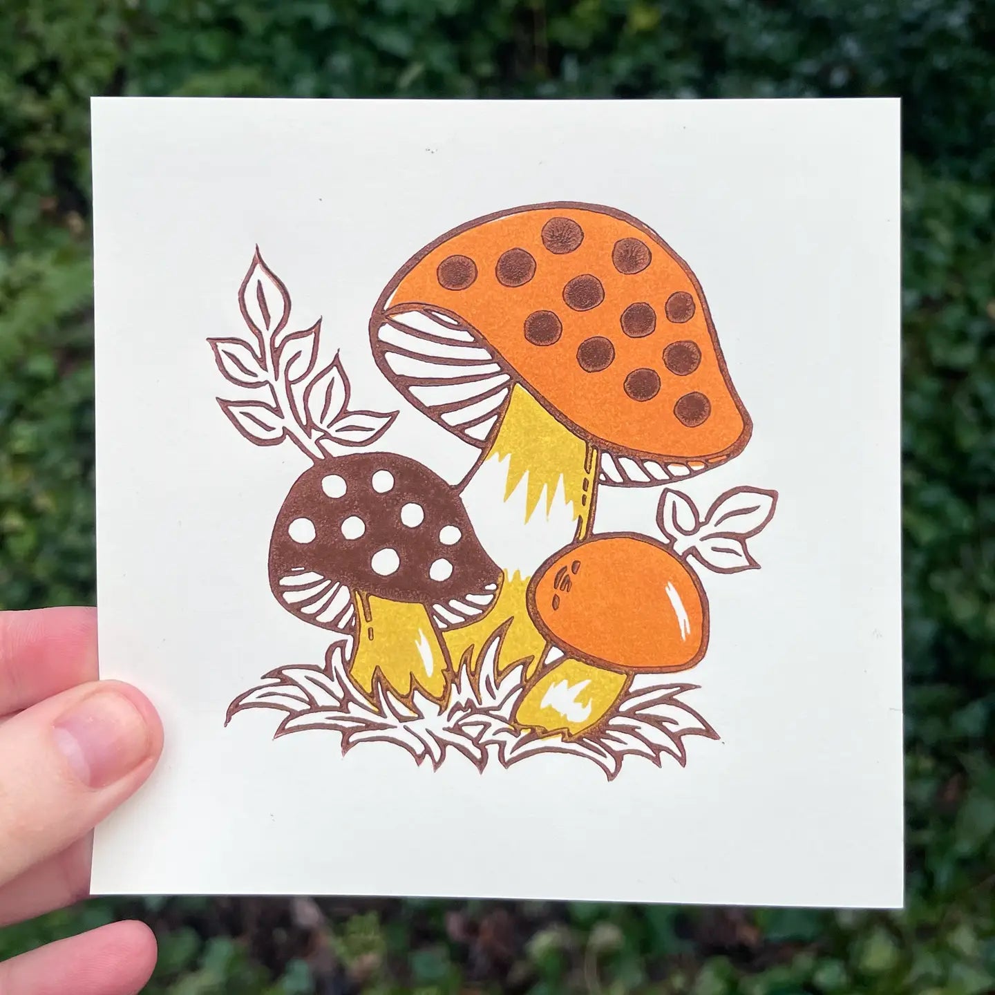 Merry Mushroom Linocut Print