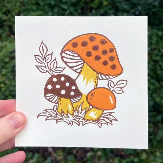 Merry Mushroom Linocut Print