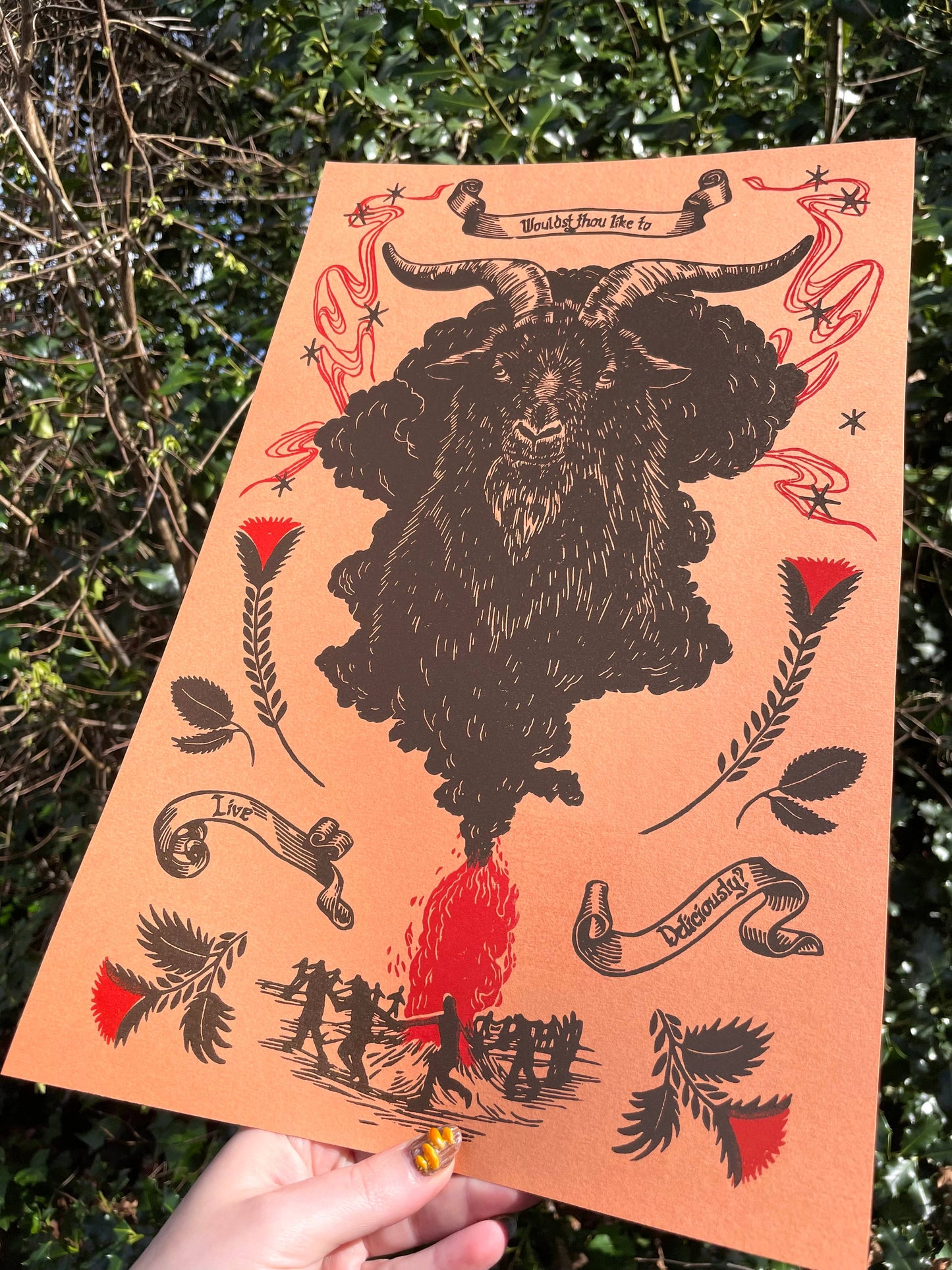 Black Phillip Linocut Print