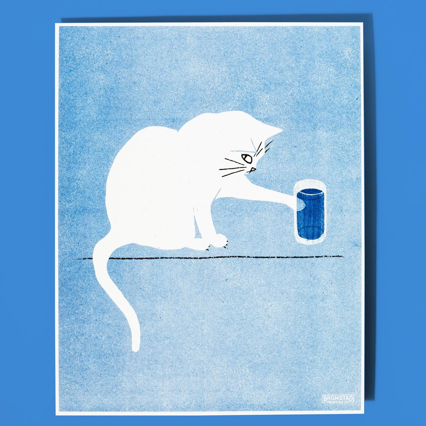 Water Glass Cat - Risograph Print