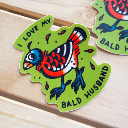 I Love My Bald Husband Cardinal  - 3" Vinyl Sticker