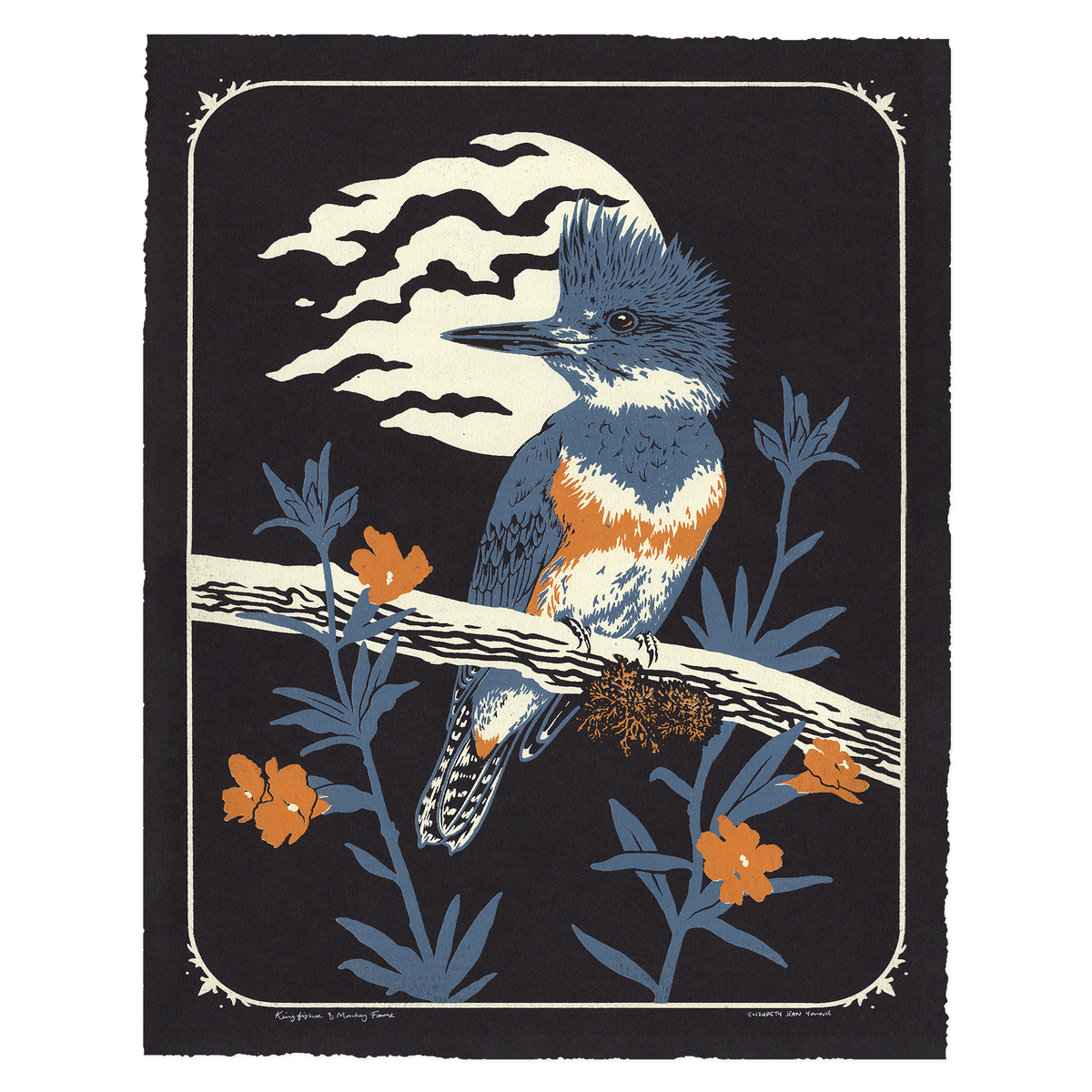 Kingfisher & Monkey Flower 11x14" Giclee Print