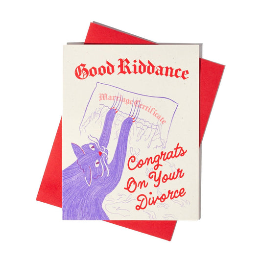 Good Riddance Divorce Cat - Risograph Card