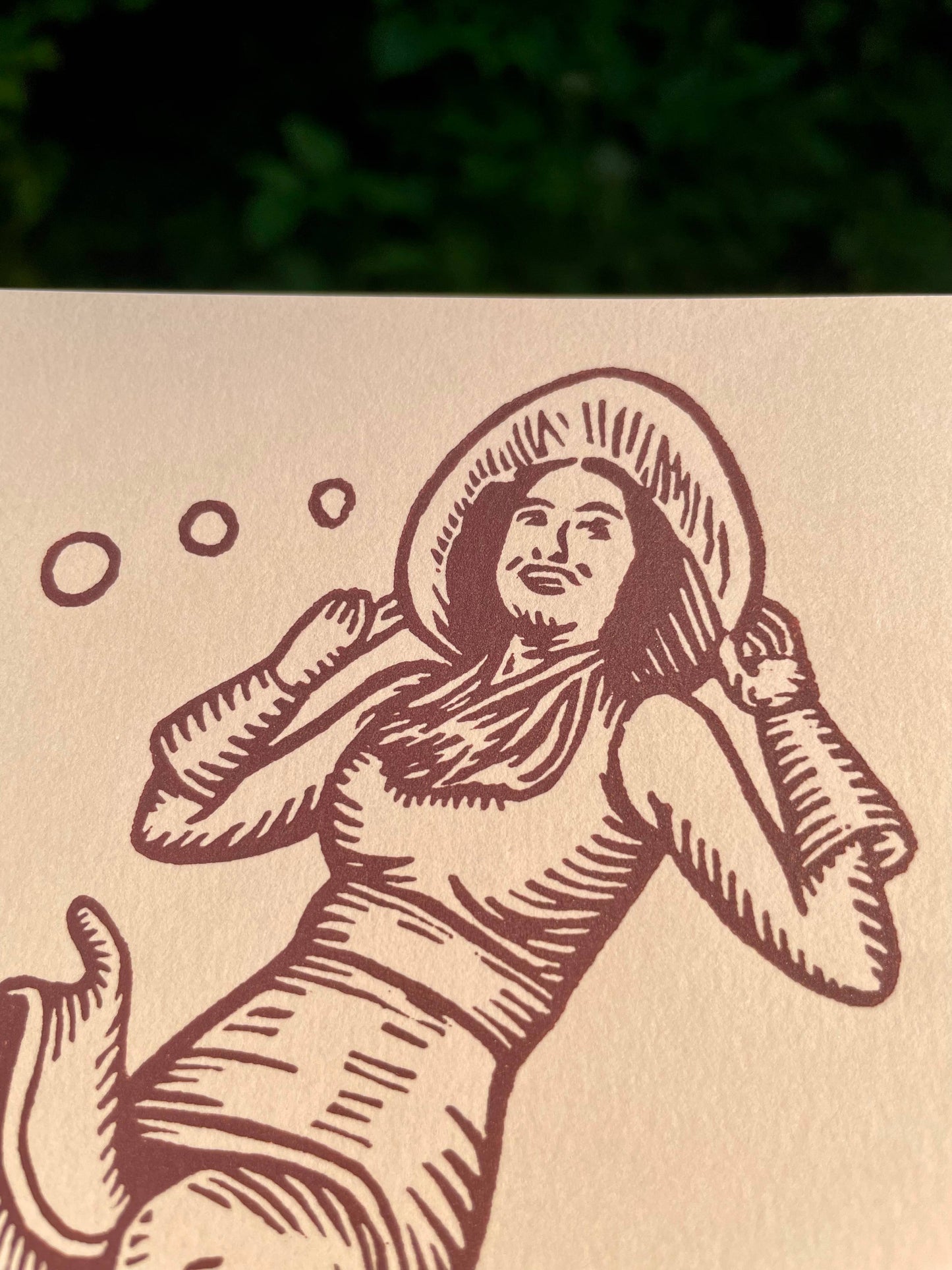 Corndog Cowgirl Linocut Print