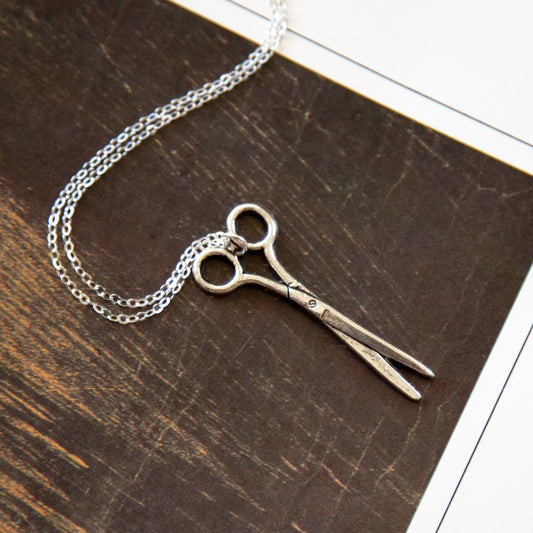 Vintage Silver Scissors Charm Necklace