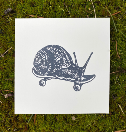 Skater Snail Linocut Print