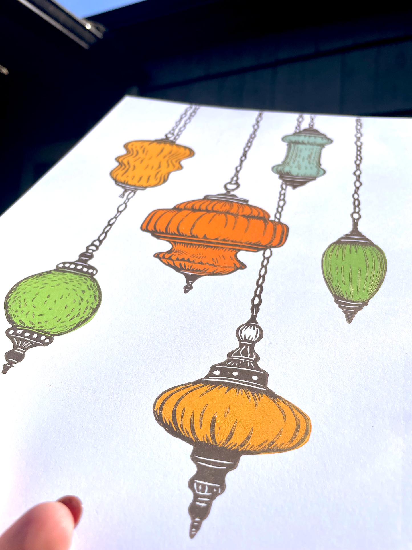 Swag Lamp Linocut Print