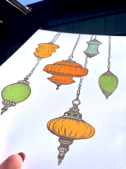 Swag Lamp Linocut Print