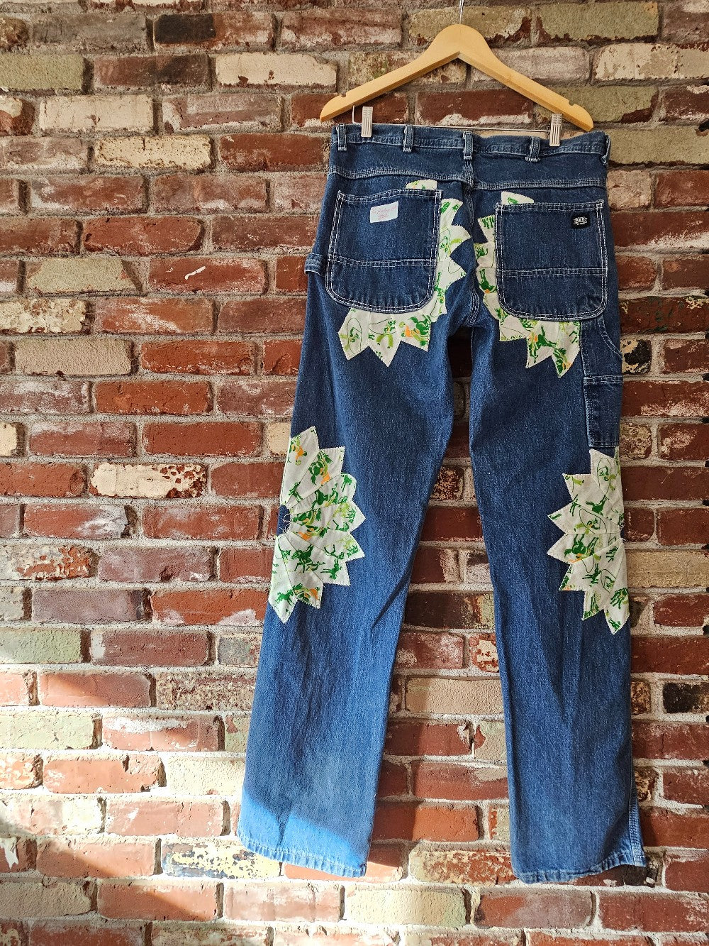 The "Mr. Cowboy" Jeans - Upcycled Key Carpenter Jeans with Green Cowboy Quilt Patches|18