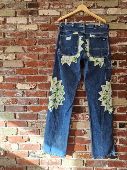 The "Mr. Cowboy" Jeans - Upcycled Key Carpenter Jeans with Green Cowboy Quilt Patches|18