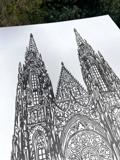 Gothic Cathedral Linocut Print