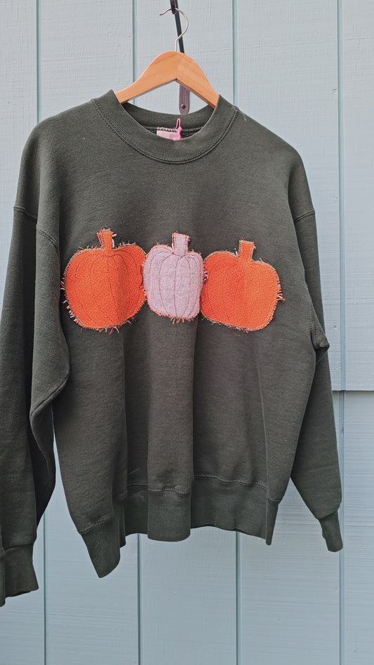 The "Bella" Crewneck - Upcycled Appliqued Pumpkin Crewneck